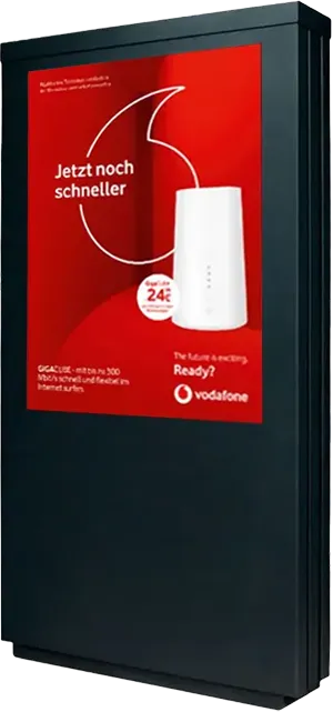 Digitaler Werbepylon mit LED-Display an einem Unternehmensstandort in Bielefeld für moderne Außenwerbung und Standortkommunikation