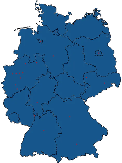 Deutschlandkarte mit Standorten von Werbeservice-Deutschland